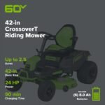 60V 42″ Cordless Battery CrossoverT Riding Lawn Mower: (6) 8.0 Ah Batteries and (3) Dual-Port Turbo Chargers - Image 8